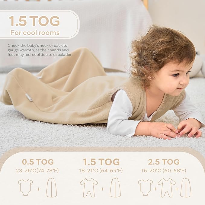JELLYMONI Fleece Baby Sleep Sack 18-24 Months, 2 Pack 1.5 TOG Baby Wearable Blanket Winter Infant Sleeping sack with 2-Way Zipper, Warm Toddler Sleep Sack