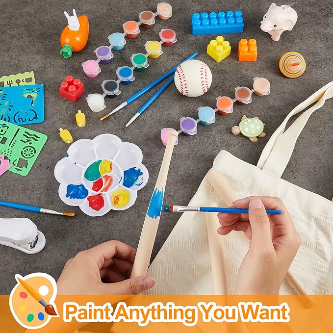 Fulmoon 72 Set Acrylic Paint Kits for Kids Adults Washable Mini Painting Kit Arts Crafts Party Favors Filled Strips Brushes Palettes Bulk for Classroom Home Kit Supplies (Vivid Color)