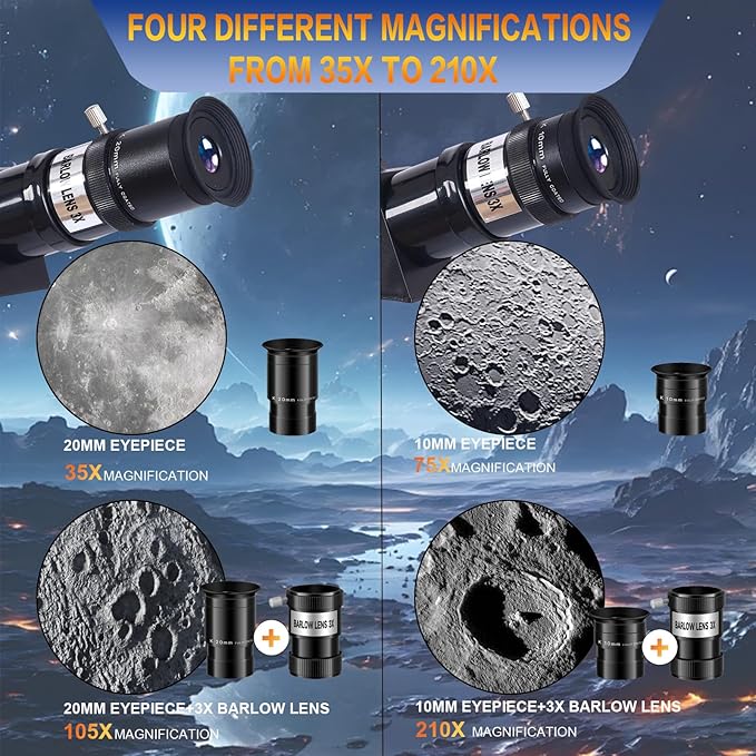 PISEZ Telescope for Adults High Powered ，90mm Aperture 800mm （35X-210X Professional Refractor Travel Astronomical Telescope for Kids & Beginners with Carry Bag, Phone Adapter