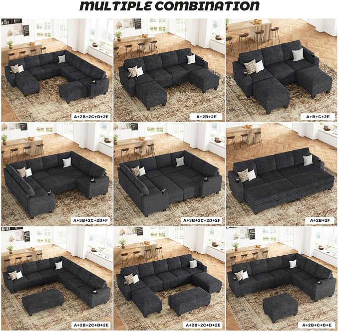 Belffin Chenille Corner Seat for Modular Couch. Sectional Sofa Module. Dark - Image 7