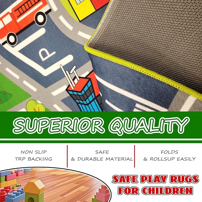 Car Rug Play Mat - Car Train Rugs Playroom Mat, Kids Rugs for Bedroom Road Rug with City Map Design Kid Room Decor, 59x31.49 lnches
