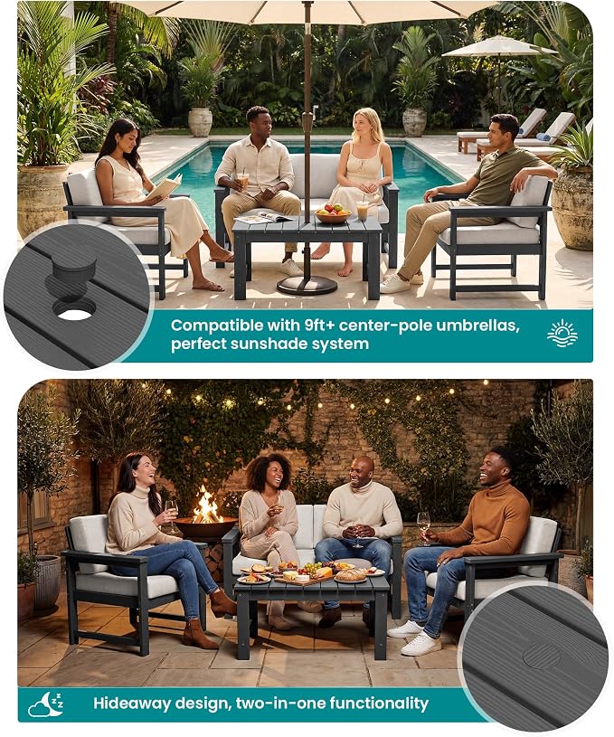 SERWALL 4 Pieces HDPE Outdoor Sofa Set - Image 3