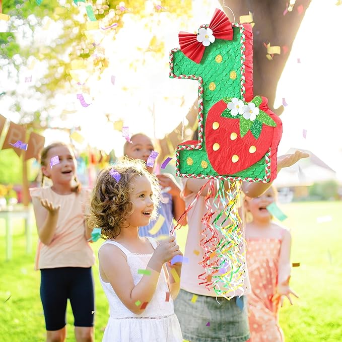 WERNNSAI Berry First Pinata - Sweet One Birthday Party Decorations Strawberry Party Game Number 1 Pinata for Baby Shower Theme Party Favor With Blindfold