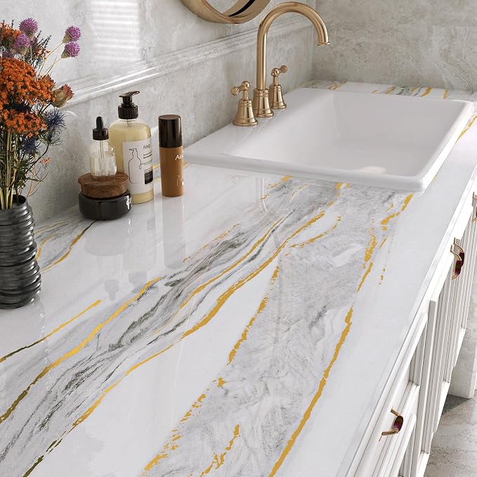 LaCheery White Grey Gold Marble Contact Paper - Image 3