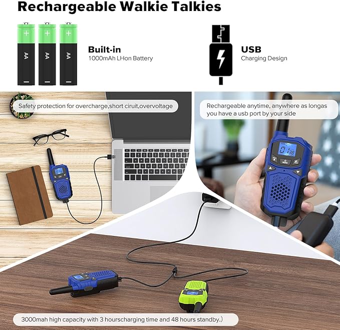 Walkie Talkies for Adults- WokTok Long Range Two Way Radio for Camping Hiking Hand Held Hiking Accessories Camping Gear Xmas Birthday Gift for Kids,SOS Siren,NOAA Weather Alert,3 Radios