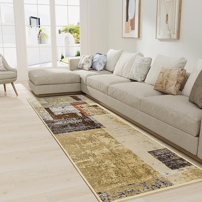 LOCHAS Washable Runner Rugs for Hallway, 2x6 Non Sip Soft Rug for Bedroom Entryway Kitchen Laundry Room, Long Abstract Carpet for Indoor Floor Bedside, Geometric Vintage Home Decor, Pet & kid Friendly