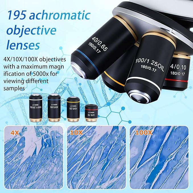40X-2500X Binocular Microscope, WF10x and WF25x Eyepieces, LED Illumination, with Specimen Handpiece Holder, for Beginners, Microscope for Adults
