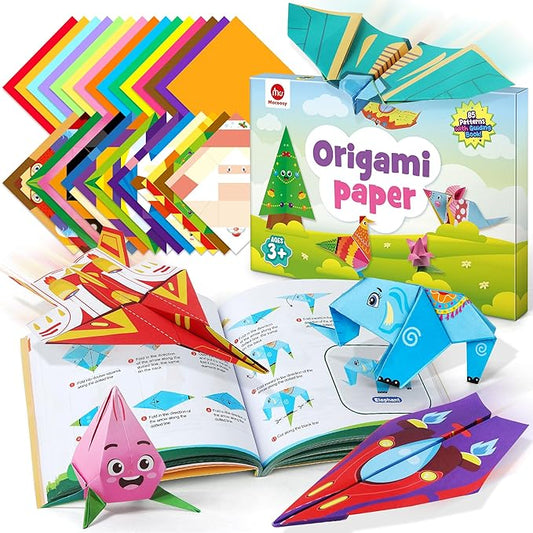 Mocoosy 320 Sheets Origami Kit for Kids Ages 5-8 9-12, Paper Airplane Kit, Color Folding Paper Set with Origami Book, Art & Craft for Boys Girls, Travel Game Airplane Car Road Trip Activity Toy Gifts