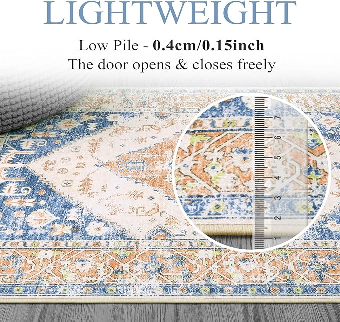 Lahome Boho 2x6 Hallway Runner Rug, Non-Slip Thin Washable Kitchen Rugs, Oriental Distressed Print Carpet Runner for Entryway Bedroom Bathroom Laundry