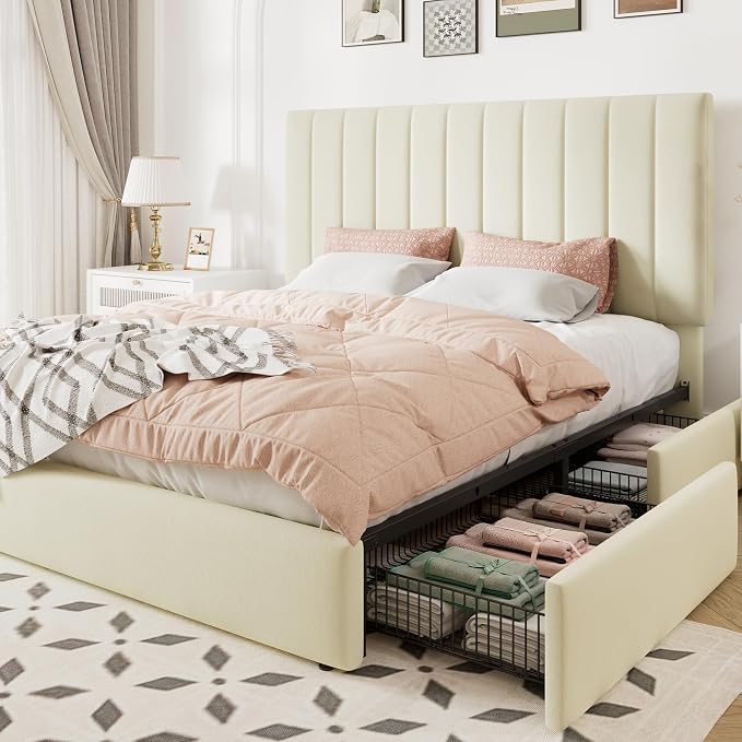 Allewie Full Size Storage Bed Frame, Vertical Channel Tufted Adjustable by Allewie