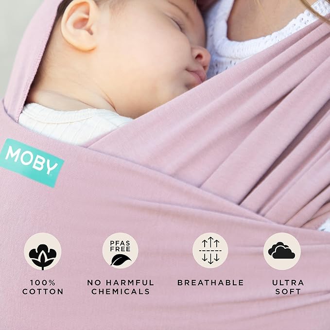 Moby Baby Wrap Carrier Classic for Newborns to Toddlers (8-33lbs), Infant Sling Carrier, Lightweight & Hands Free Design, Adjustable for All Body Types (Dusty Rose)