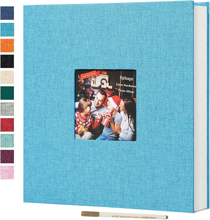 Spbapr Large Photo Album Self Adhesive 60 Pages Linen cover DIY Magnetic Scrapbook album with A Metal Pen Hold 3x5 4x6 5x7 6x8 8x10 Pictures