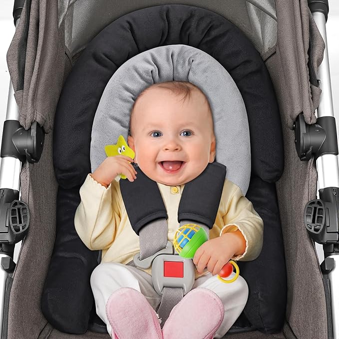 COOLBEBE Upgraded 3-in-1 Babybody Support & Strap Covers Set for Newborn Infant - Extra Soft Car Seat Insert Cushion Pad, Perfect for Carseats, Strollers, Swing, Black