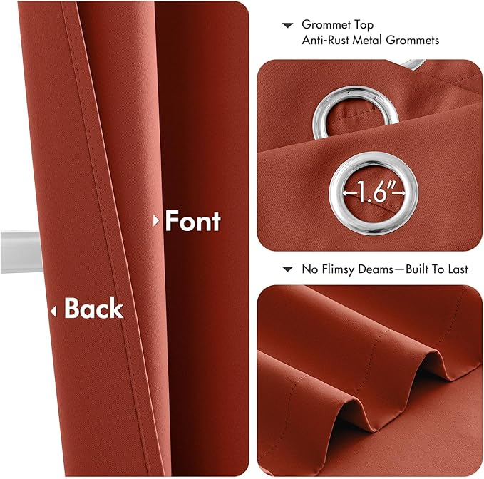 MIULEE Short Fall Curtains for Windows - Burnt Orange Blackout Half Window Curtains Thermal Insulated Privacy Drapes for Kitchen Bedroom Bathroom Grommet Small Basement Tiers W40 x L36 Inch 2 Panels