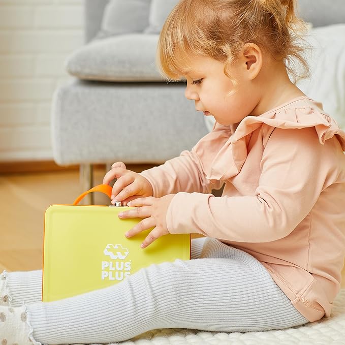 PLUS PLUS Building Set with Metal Suitcase, Open Ended Stem Toy for Toddlers and Preschool, 70 Big Basic Interlocking Pieces