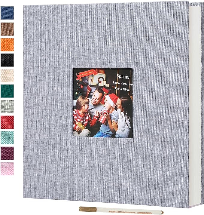 Spbapr Large Photo Album Self Adhesive 60 Pages Linen cover DIY Magnetic Scrapbook album with A Metal Pen Hold 3x5 4x6 5x7 6x8 8x10 Pictures