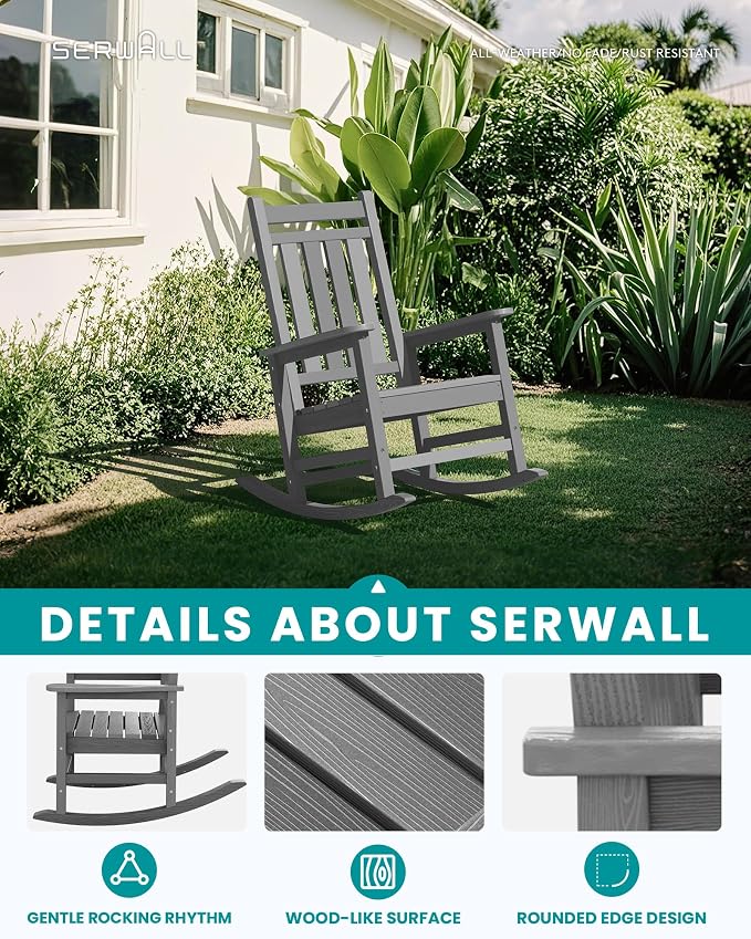 SERWALL Outdoor Rocking Chair Set of 2, HDPE Rocking Chair - Image 5