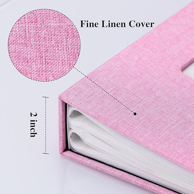 Vienrose Linen Photo Album 300 Pockets for 4x6 Photos Fabric Cover Photo Books Slip-in Picture Albums Wedding Baby Pink