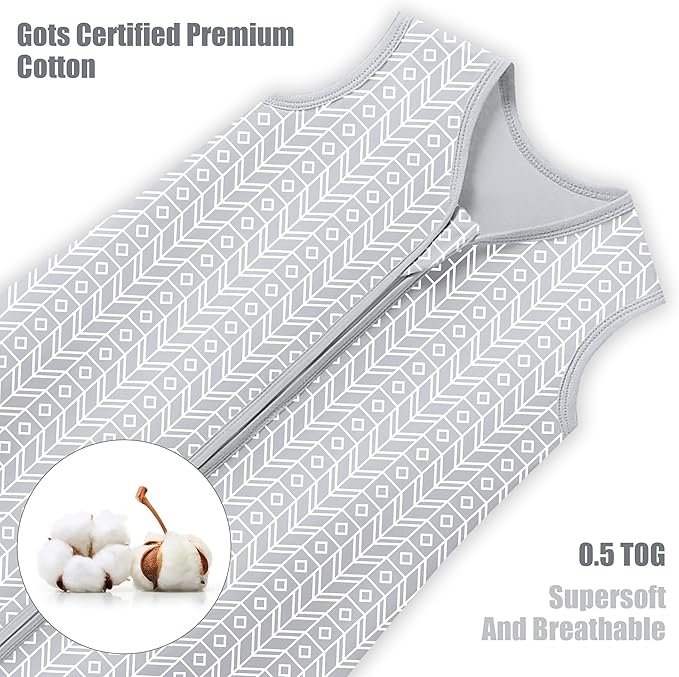 SWEET DOLPHIN Baby Sleep Sack 6-12 Months - 100% Cotton 2-Way Zipper TOG 0.5 Infant Wearable Blanket, Newborn Essentials Toddler 3 Pack Sleeping Sacks - Grey