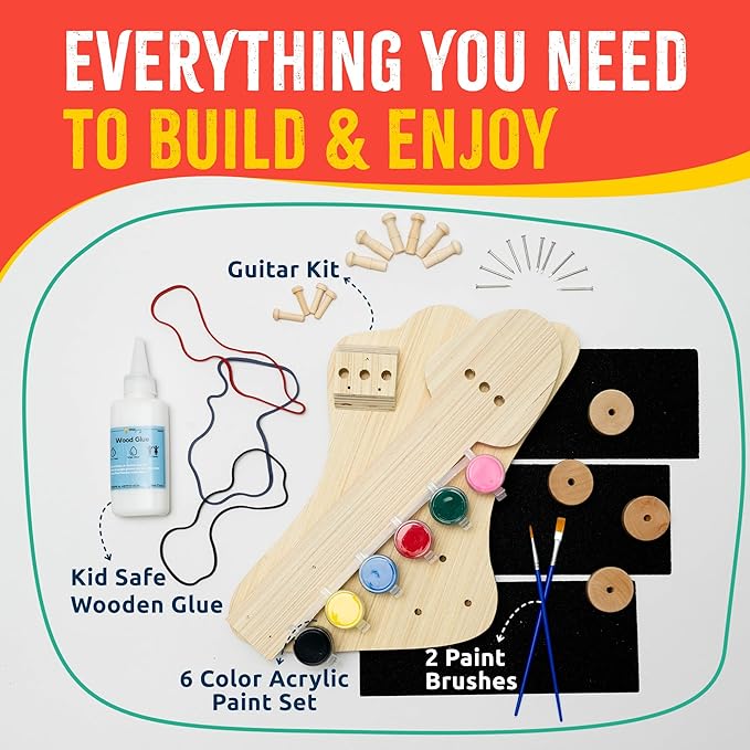 DIY Wood Building Kits, STEM Woodworking Kit for Kids, Creative Fun Craft Projects, Great Gift for Boys & Girls (Wooden Guitar, 1-Pack)