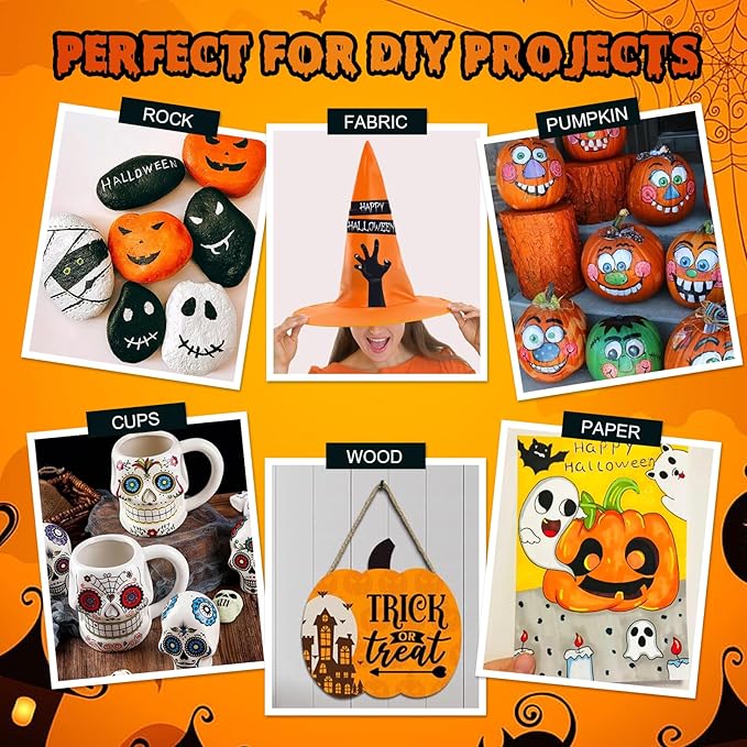 Betem 24 Colors Dual Tip Acrylic Paint Pens Markers, Premium Acrylic Paint Pens for Halloween Decorations, Wood, Canvas, Stone, Rock Painting, Glass, Ceramic Surfaces, Pumpkin Painting Kit DIY Crafts