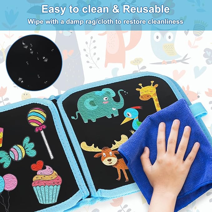 Erasable Doodle Set for Kids - Reusable Magic Drawing Book with 12 Watercolor Pens 14 Page Drawing, Road Trip Car Game Writing Painting Set for Boys and Girls (Zoo)