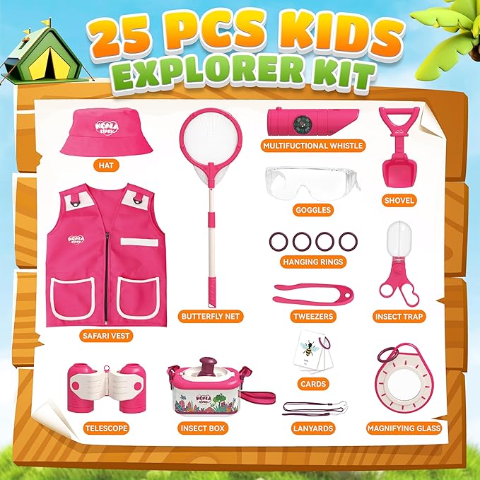 SMILESSKIDDO Bug Catcher for Kids, 25 Pcs Kids Explorer Kit & Kid Bug Catching Kit - Kid Nature Kits Outdoor Adventure Toys for Girls 3+ Years Old