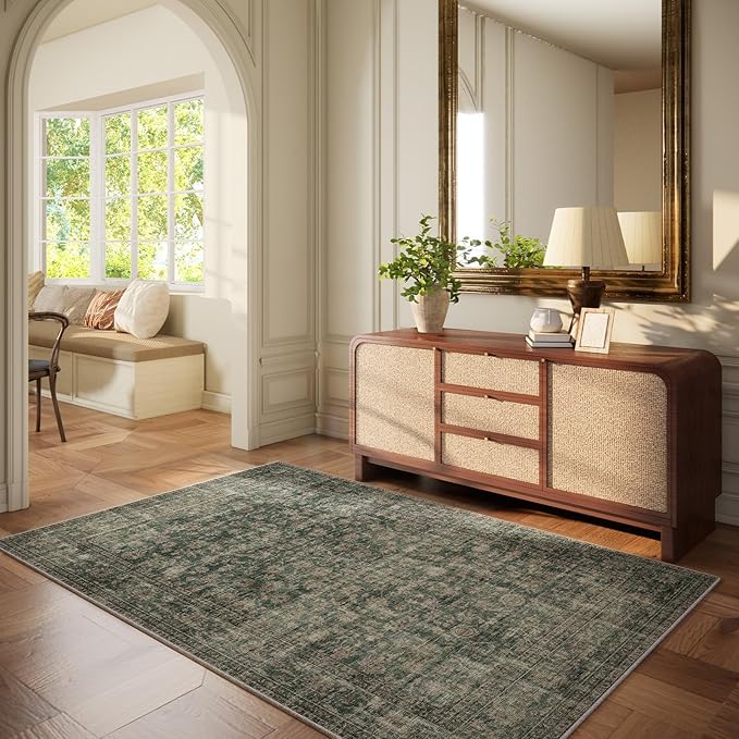 Machine Washable Throw Rugs for Entryway: Door Mat Indoor Entrance 3x5 Rug Boho Small Area Rug Non-Slip Low Pile Kitchen Rug for Front Door Indoor Entrance Entry Kids Room