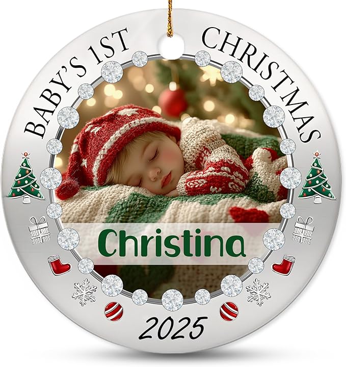 Personalized Baby Photo Christmas Ornament 2025 - Baby’s First Holiday Keepsake - Custom NewbornOrnament - Sweet Gift for New Parents Mom Dad - Gift for Parents Welcoming Newborn
