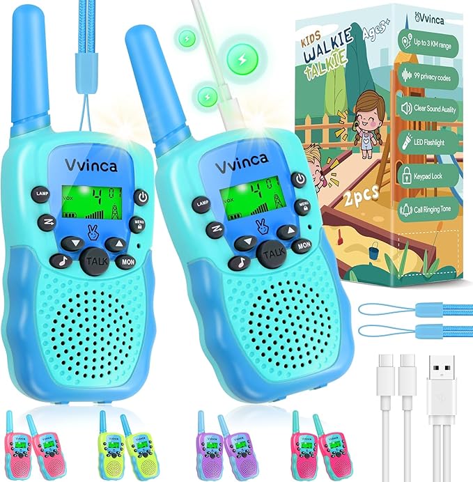 Vvinca Toys for Ages 5-7 Boys Girls, Rechargeable Walkie Talkies for Kids Long Range 22 CH 2 Way Kids Walkie Talkie with Flashlight for Camping Hiking Indoor Outdoor 3 4 5 6-12 Birthday