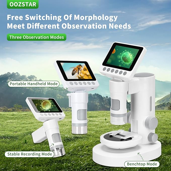Microscope for Kids with up to 1000X Magnification, 3.5-inch Foldable Color Screen, 2-in-1 USB Microscope with Photo and Video for Classroom Education, Learning and Exploration