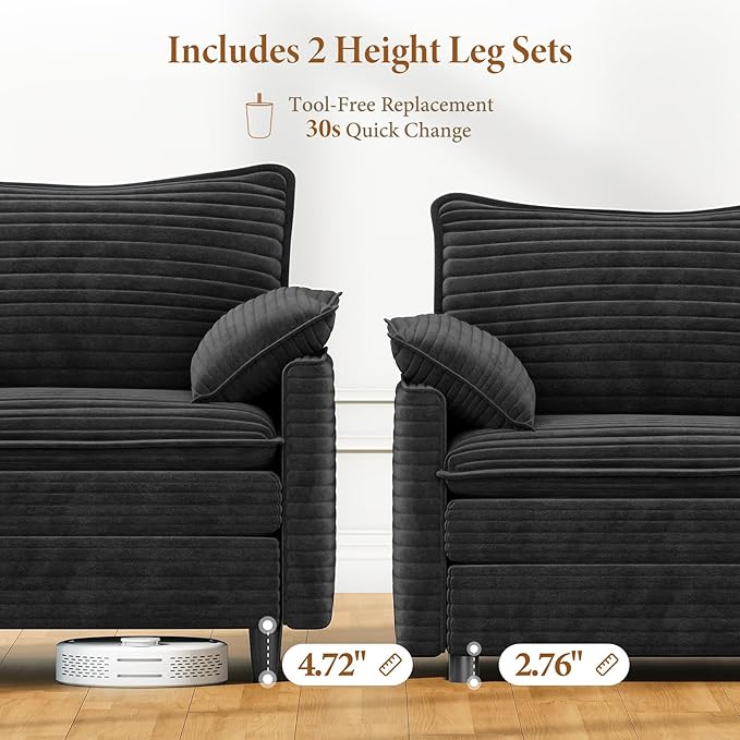 Vesgantti 108" U Shaped Sectional Couch, Comfy Cloud Modular Sectional Sofa - Image 3