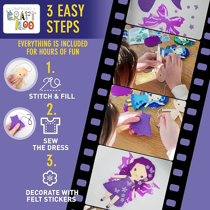 CRAFTILOO Fairy Elves Sewing Kit for Kids, Fun and Educational Fairytale Craft Set for Boys and Girls Age 7-12, Sew Your Own Felt Fairy Craft Kit for Beginners (Garden Rainbow Fairies Kit)