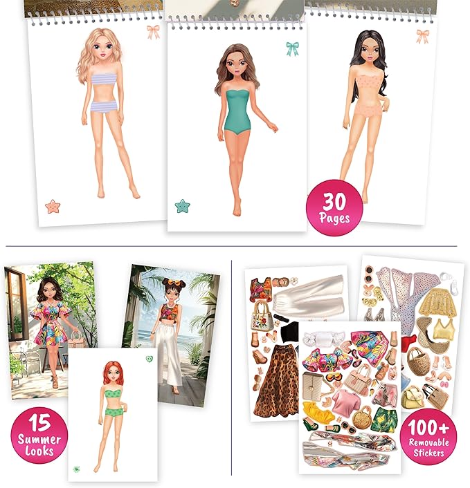 Sticker Dress Up Summer Holiday Theme - Sticker Activity Book for Kids. Learn Girls Fashion Design with Stickers and Guides for Kids 5 and Up. Dress Up Games