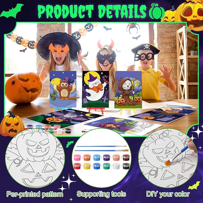 Blosssound 10 Set Pre Printed Canvas Pre Drawn Canvas Painting with Easel Kits 5" x 7" Outline Painting Panels for Beginners, DIY Craft Project, Party Favor, Home Decors(Spider)