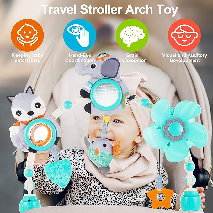 Adjustable Arch Bassinet Toys for Infant & Toddlers, Stroller Arch, Baby Crib Toys with Fascinating Hanging for Stimulating Baby’s Senses and Developing Motor Skills