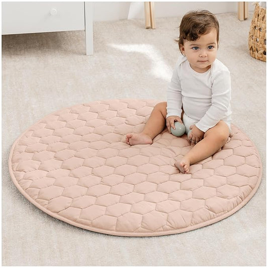 Comfy Cubs Round Kids Play Mat - Small 36 inches Soft Quilted Baby Floor Mat with Non-Slip Bottom - Plush Design for Toddlers' Playtime and Relaxation - Comfortable and Durable - Blush
