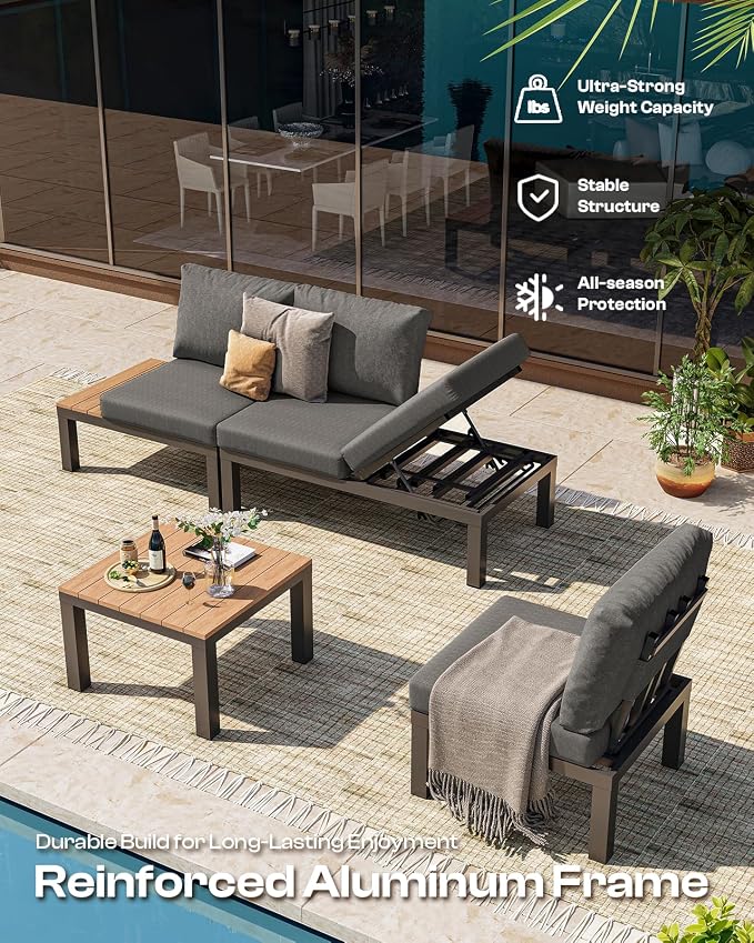 Aluminum Outdoor Patio Sofa Set, 2 Seats Modular Sectional Single Seat Sofa - Image 6