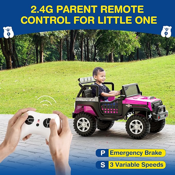 L8 2 Seater Ride On Car, 12V Kids Electric Car w/Remote Control, 4-Wheel Suspension, Bluetooth Speaker, Multi Music Modes, 3 Speeds, LED Lights, Xmas & Birthday Gift Ideas for Kids Ages 3+