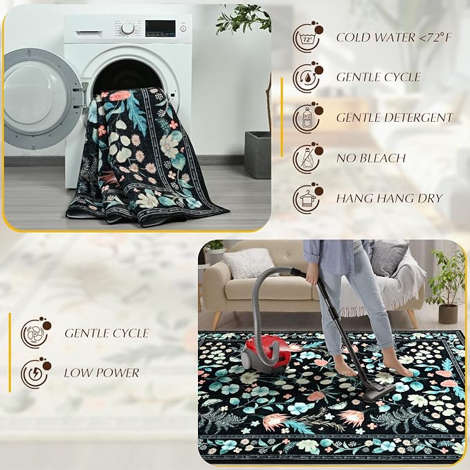 Area Rugs for Living Room, 6x9 Washable Vintage Rug for Bedroom, Non-Slip - Image 8