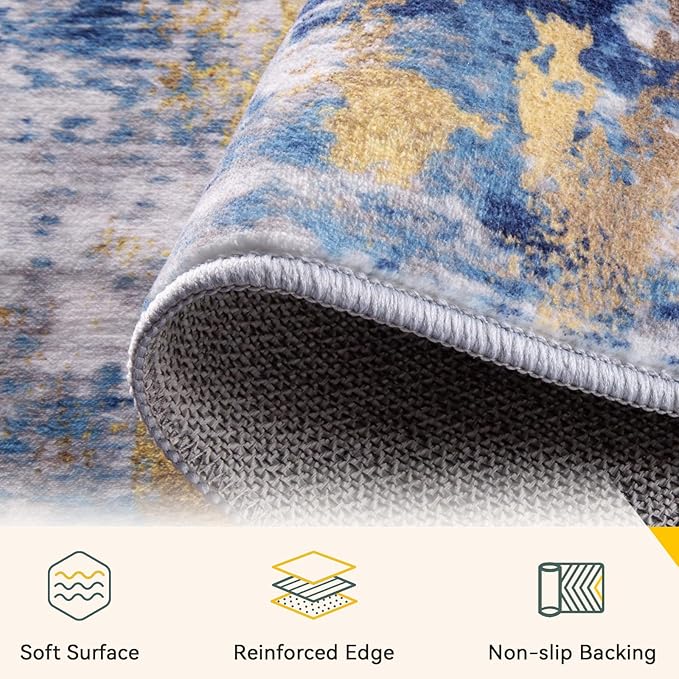 RELEANY Washable Area Rugs 4'x6' Non-Slip Modern Abstract Soft - Image 5