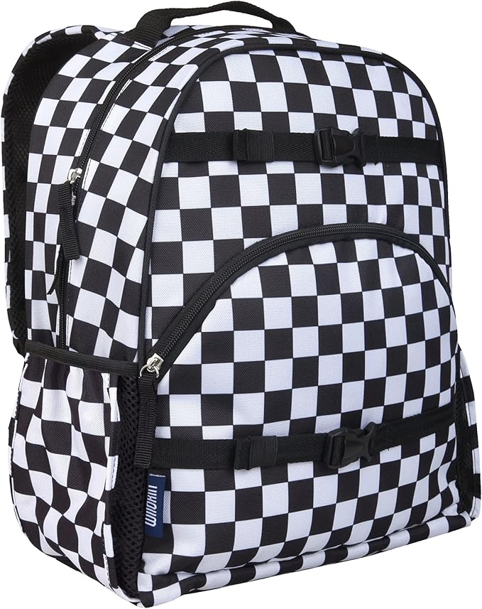 Wildkin ECO rPET 17-inch Large Backpack – Sustainable, Padded, Adjustable – Black and White Checkered