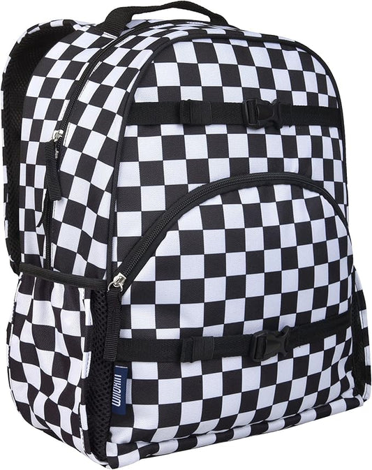 Wildkin ECO rPET 17-inch Large Backpack – Sustainable, Padded, Adjustable – Black and White Checkered