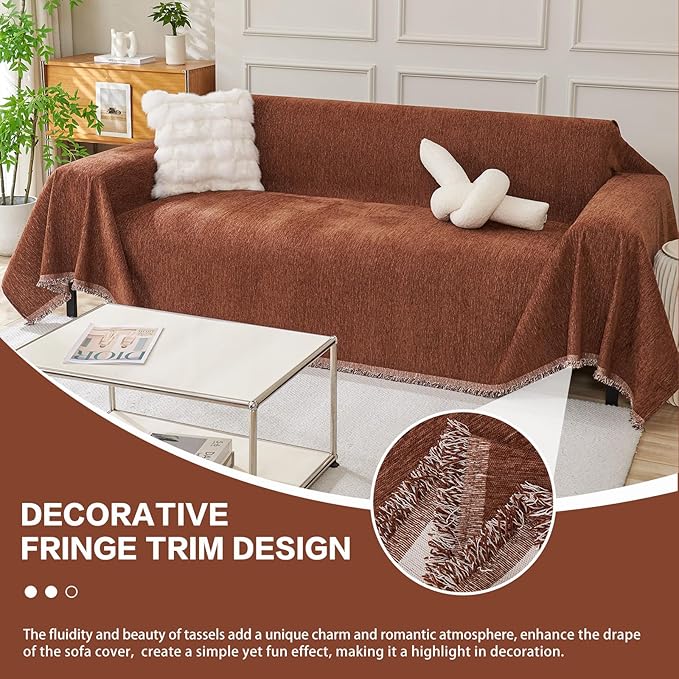 DREAMINGO Chocolate Brown Couch Cover Chenille Sofa Covers - Image 5