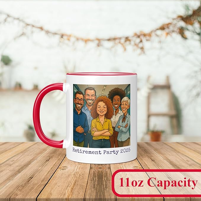 Personalized Coffee Mug, Custom Photo Caricature Gift, Funny Customized Coffee Gift for Men & Women, Custom Mugs with Pictures, Red 11oz Customized Ceramic Tea Cup