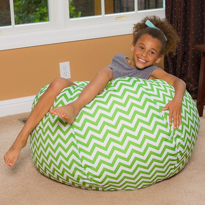 Posh Beanbags Bean Bag Chair, Large-38in, Pattern Chevron Green and White