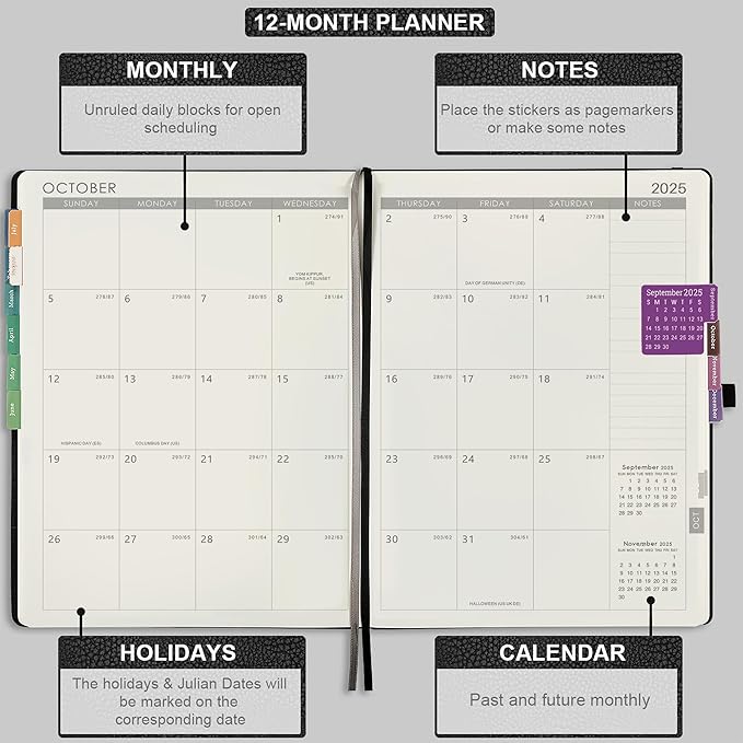 Planner 2025-2026 - JUL 2025 - JUN 2026, Planner Weekly and Monthly, Academic Planner 2025-2026, 8.5" x 11", Leather Cover Planners with Thick Paper, Back Pocket with Notes Pages, Black