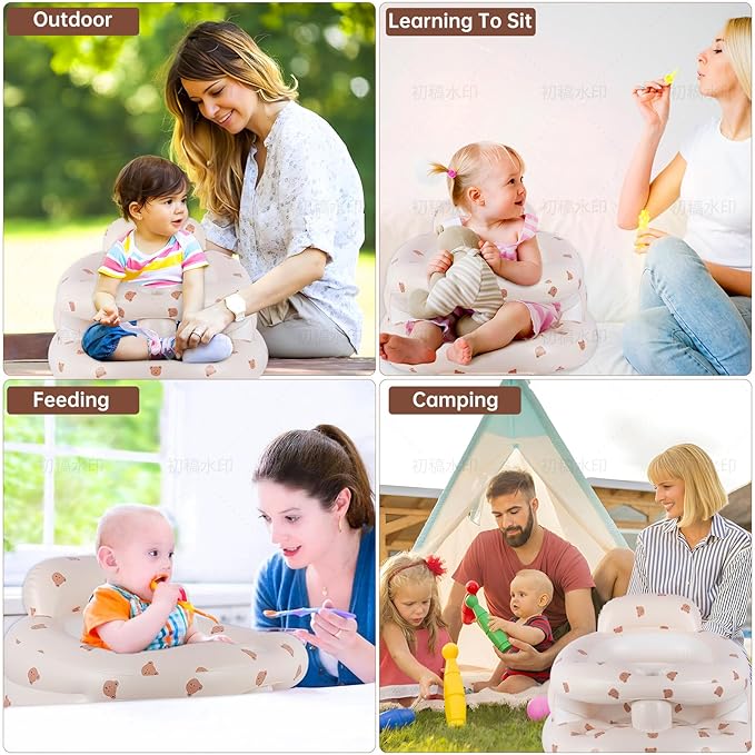 Baby Inflatable Seat with Guardrails for 3-36 Months, Built-in Air Pump, Summer Toddler Chair for Sitting Up, Floor Seater with Back Support