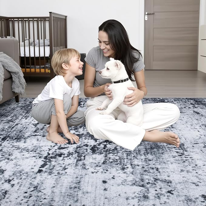 Round Area Rug for Living Room: 4 ft Washable Modern Abstract Soft Thin Rug - Image 7