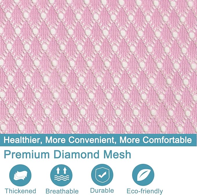 Polecasa Heavy Duty Diamond Large Mesh Laundry Bag with ID Tag and Locking Drawstring Closure - 24 x 36 inches - Laundry Hamper Liner, Washable Laundry Bags for Travel, Sports, Dorms (Pink)